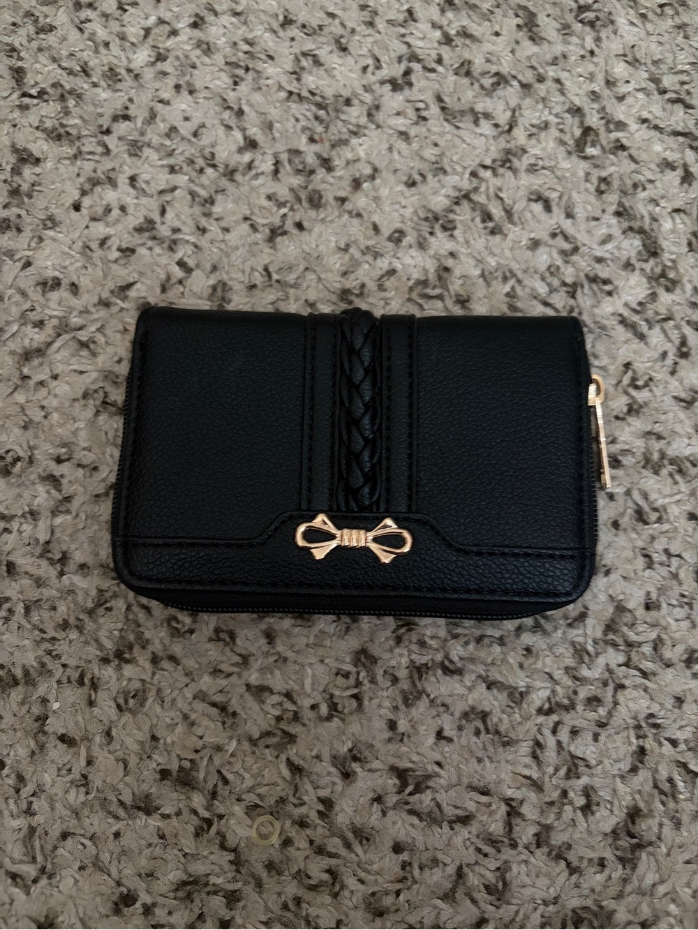 Black Women's Wallet with Gold Bow Accent